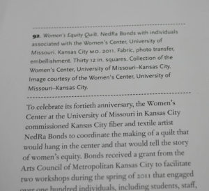 Part of an article featuring Nedra's Women's Equity Quilt from the book Quilts and Human Rights.