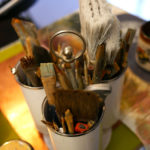 Seth Smith's collection of paint brushes.