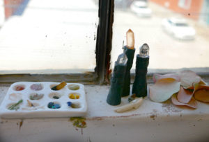 A still life in the window of Evie Englezos' studio.