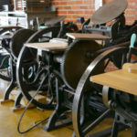 A line of letterpress machines in the Two Tone Press studio.